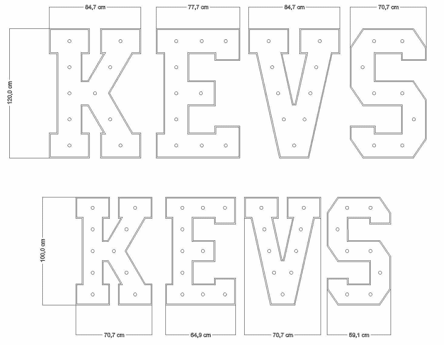Plan de fabrication des lettres KEVS
