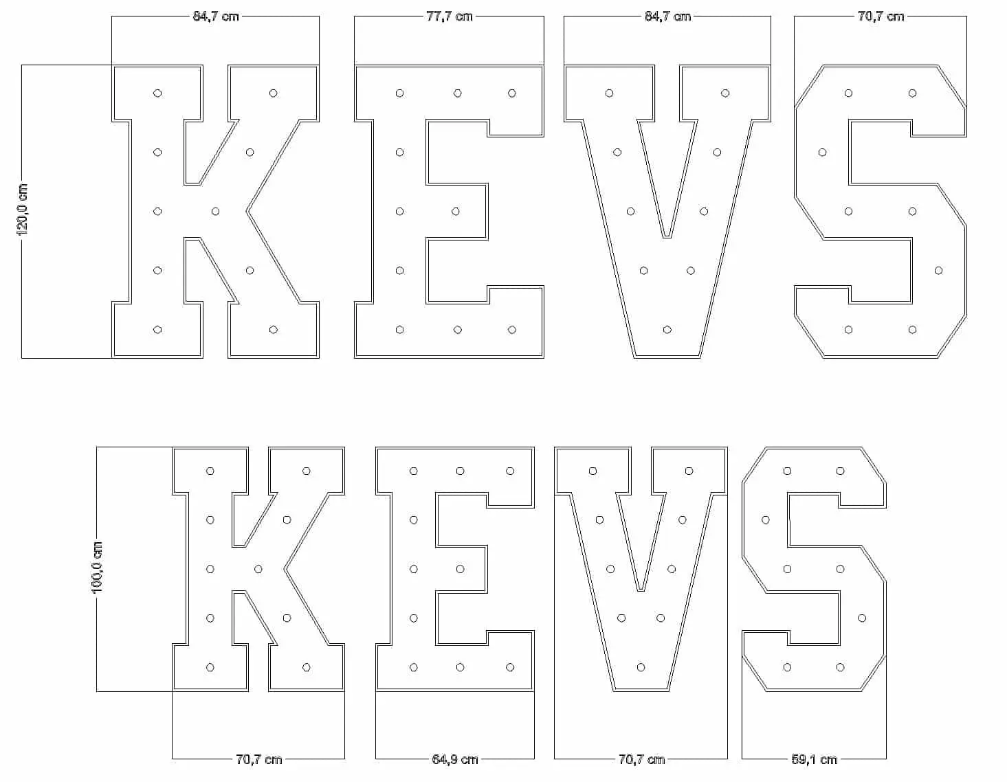 Plan de fabrication des lettres KEVS